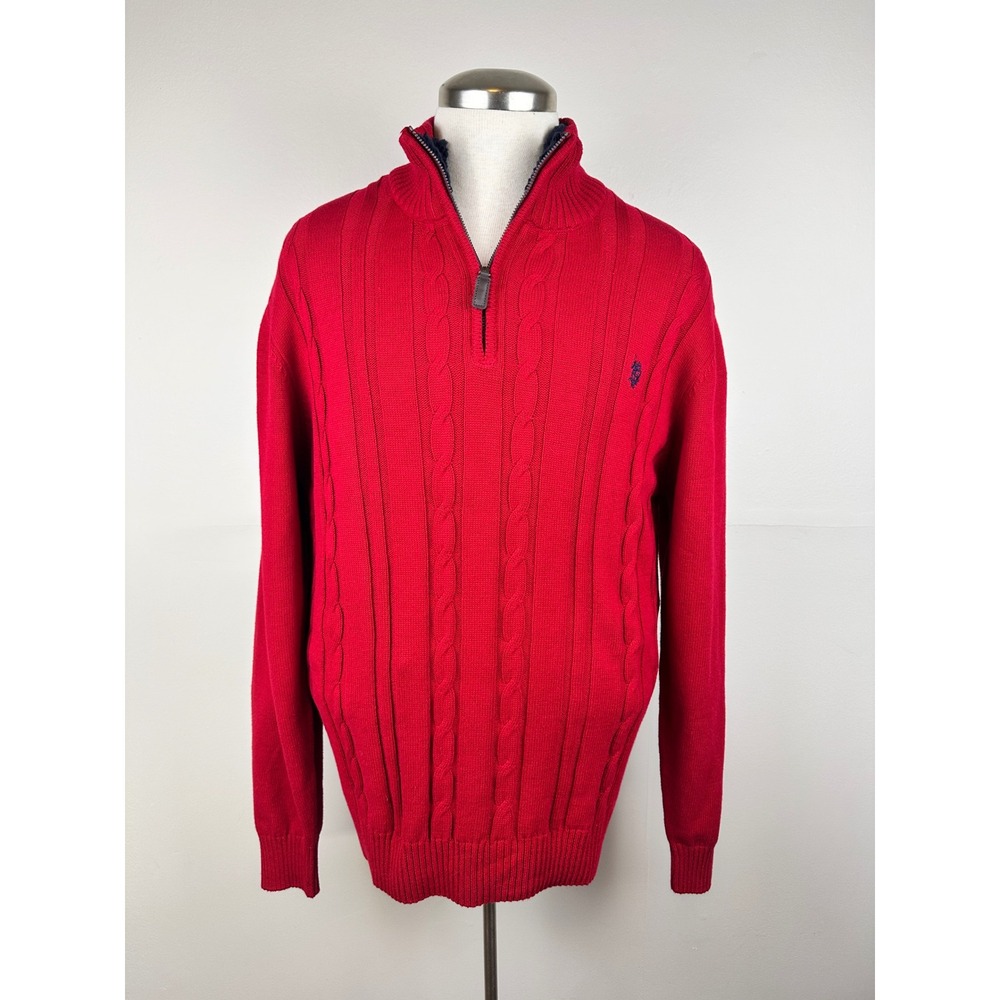 U.S. Polo Assn. Quarter Zip Sweater Mens XL Red New Sherpa Lined Cable Knit